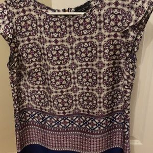 Dress blouse navy white and pink pattern